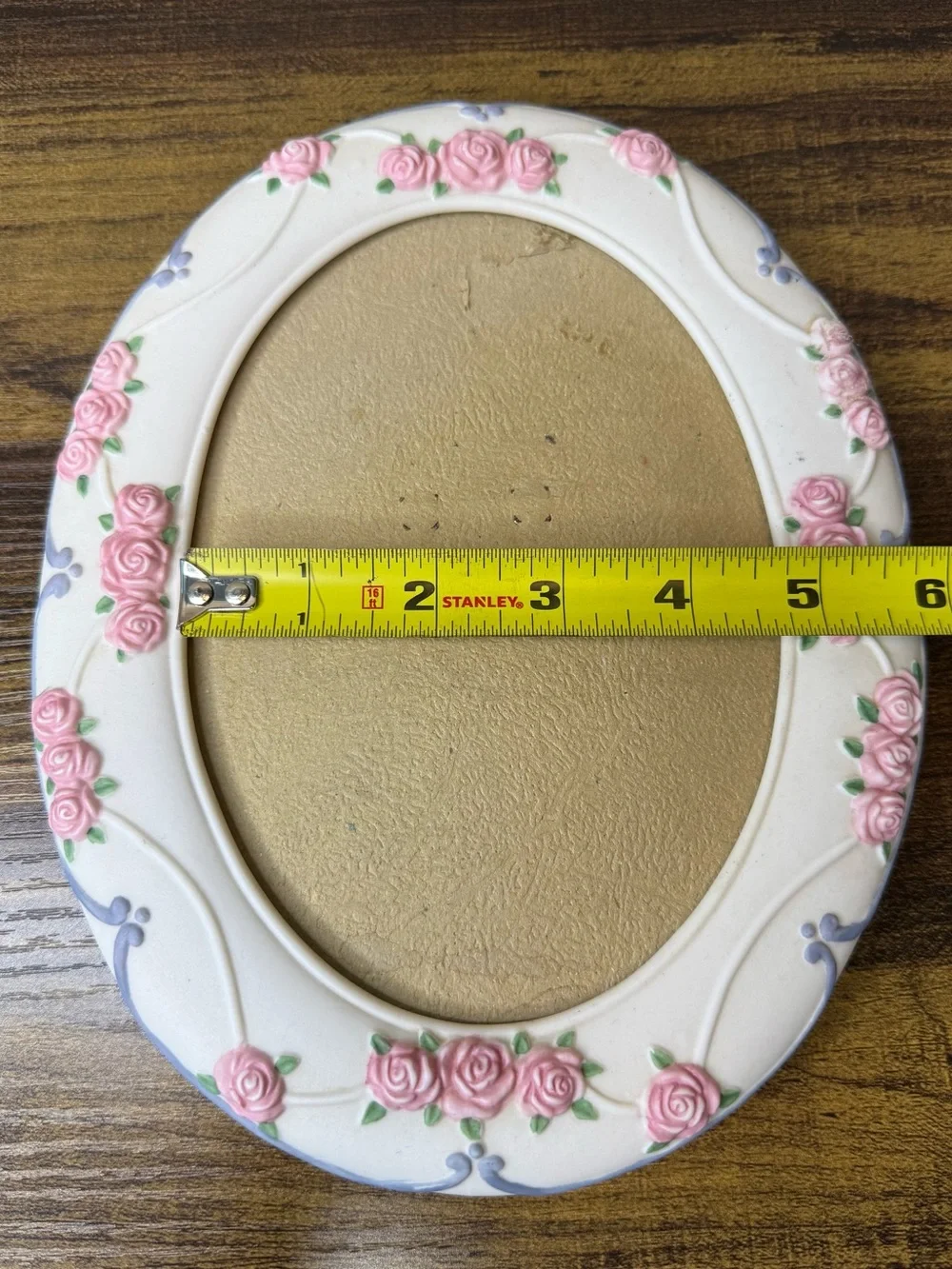 Vintage 3D Pink Rose Ceramic Oval Picture Frame 5x7” Cottagecore 80s 90s Wedding